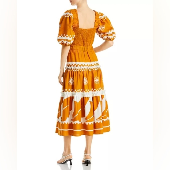 Sea New York Orange Linen Blend Tie Front Midi Dress Pockets Size 4 - Picture 3 of 9